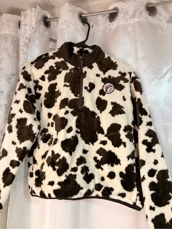 Buc-Ees Other - Kids Half-Zip Cow Print Fleece Pullover - Brown & Cream